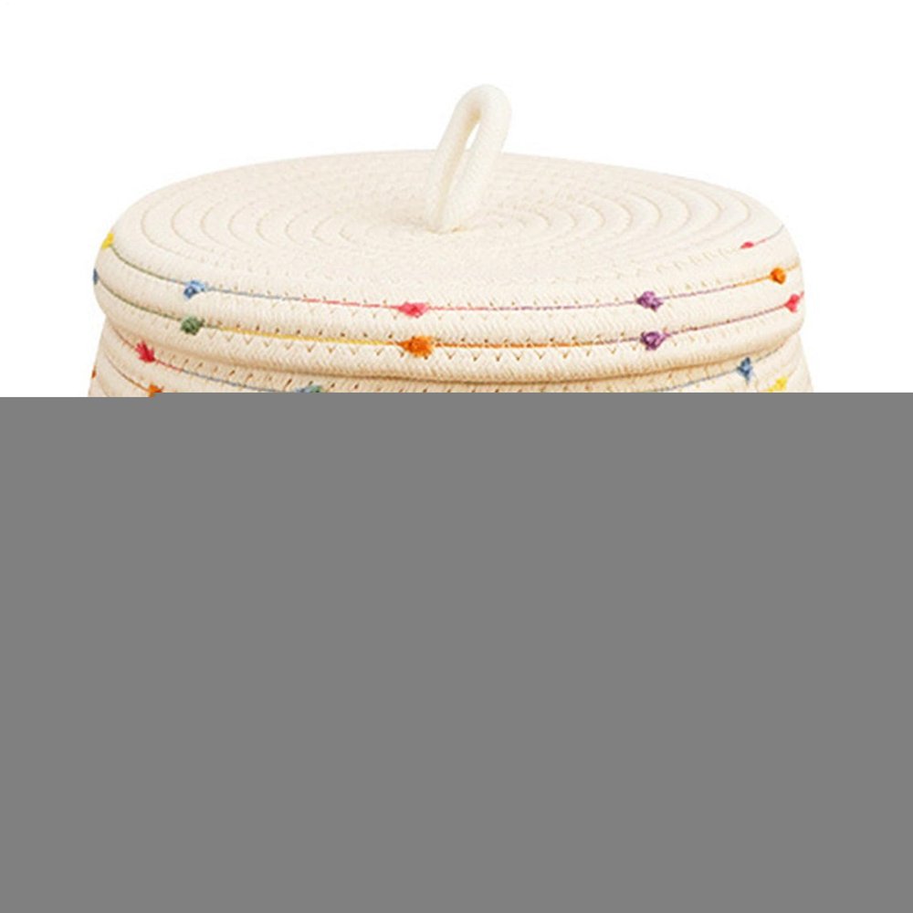 Round Storage Baskets with Lids, Washable, Colorful Rainbow Pom-Poms