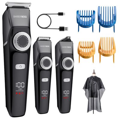 BarberBoss Men's 3-in-1 Cordless Hair and Beard Trimmer Set