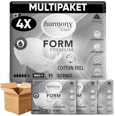 Harmony Care Premium Form MAXI NIGHT - High-Absorbency Adult Incontinence Pads for Heavy Incontinence - Large Pads for Women and Men - Leak-Resistant - 4 x 20 Count
