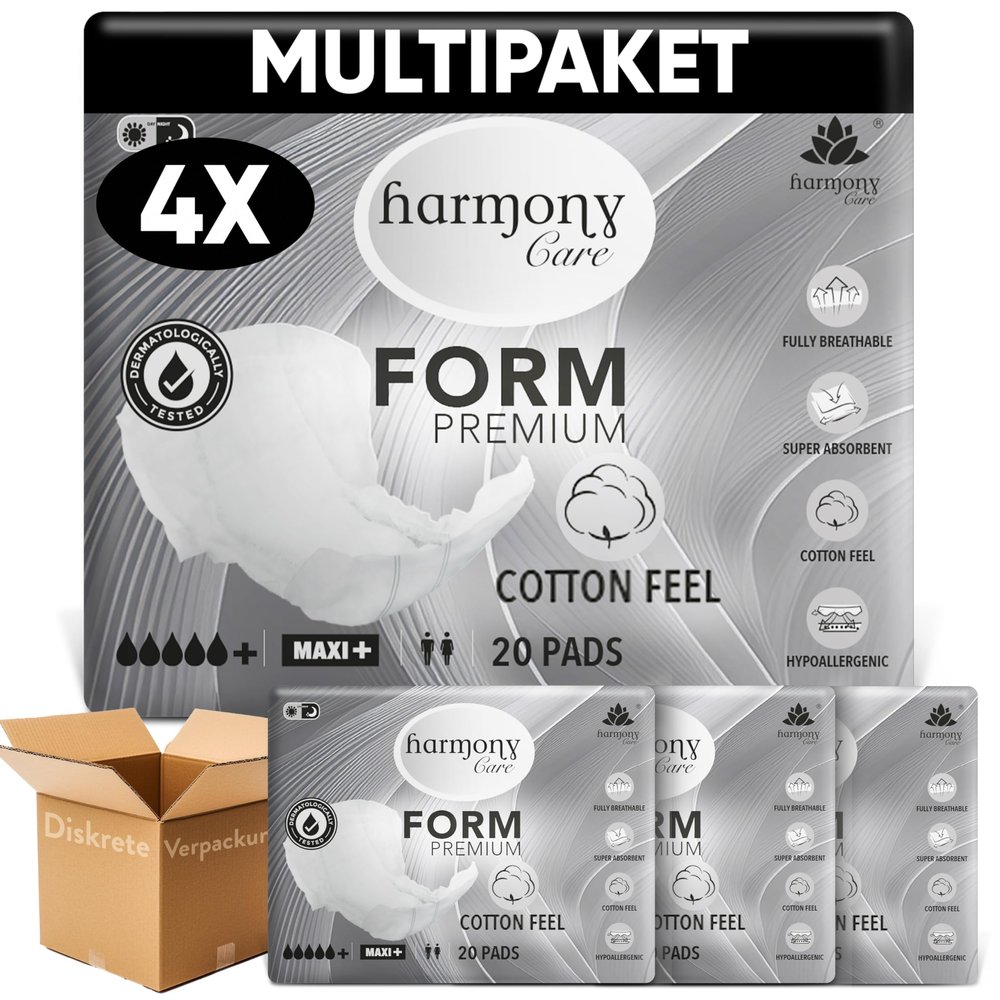 Harmony Care Premium Form MAXI NIGHT - High-Absorbency Adult Incontinence Pads for Heavy Incontinence - Large Pads for Women and Men - Leak-Resistant - 4 x 20 Count