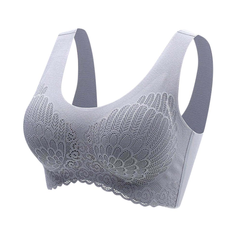 Generic Women's Underwear Without Underwire, Sleep Bra, Latex Underwear, Seamless Back, Heart Bar (Gray, XXXXL)