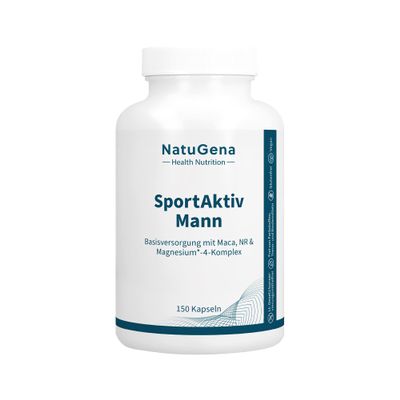 NatuGena SportAktiv Men, 600 mg Maca, 300 mg Nicotinamide Riboside, 50 mg Betaine, 10 mg Citicoline, 25 mg Inositol, Vitamins B6 & B2, Vegan, 150 Capsules