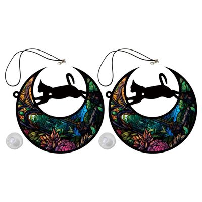 JUMPLAWN 2-Pack Colorful Acrylic Cat Ornaments - Moon Design