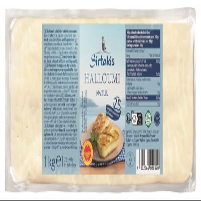 Sirtakis Halloumi PDO, sliced, 3 x 1 kg, Cypriot grilling cheese with mint