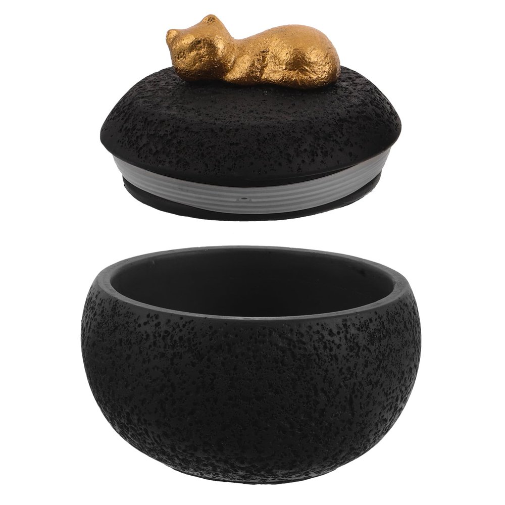 ibasenice Cement Cat Burial Urn, Cat-Shaped, 350 mL, Black
