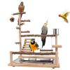 Wooden Bird Playground with Swing, Training Stand and Beak-Chewing Station for Parakeets view 1