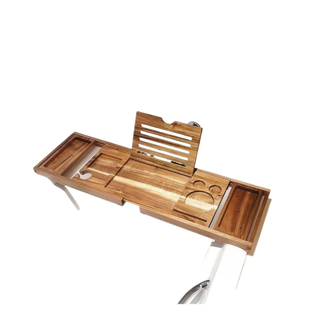 Adjustable Solid Wood Bathtub Tray, Luxury Wooden Bathtub Caddy for Hotel Bathrooms, Extendable Bath Rack for Relaxation (Brown)