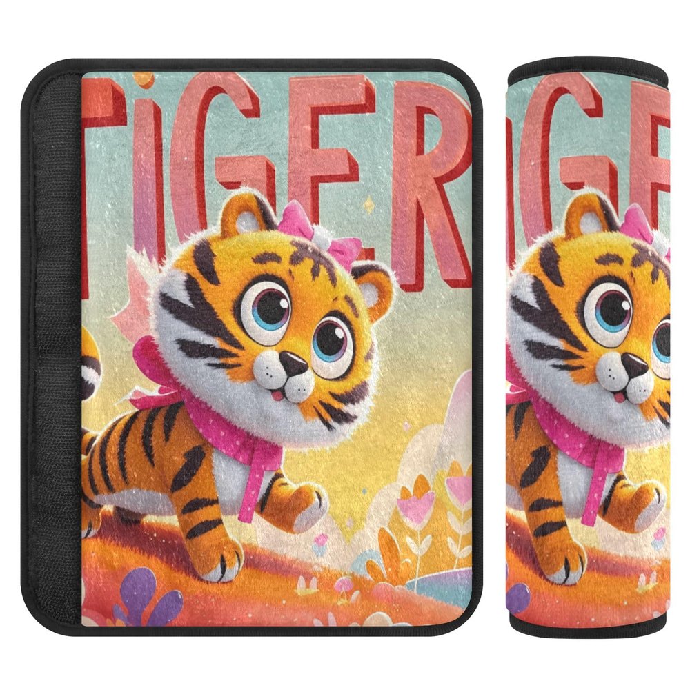 Nexawaveo Car Seat Belt Covers, Festive Tiger, Multicolor, Soft Flannel Shoulder Pads
