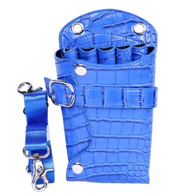 Blue Leather Scissor Holster with Belt for Hairdressing Tools