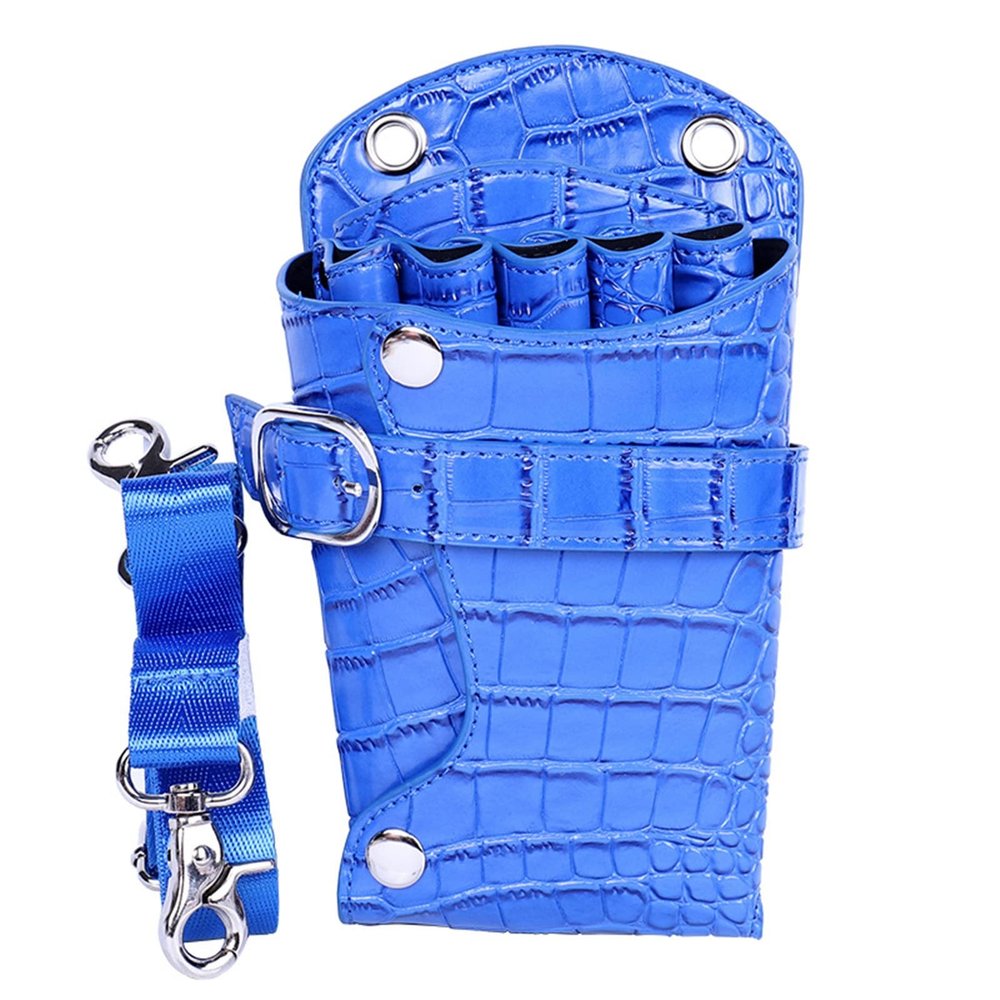 Blue Leather Scissor Holster with Belt for Hairdressing Tools