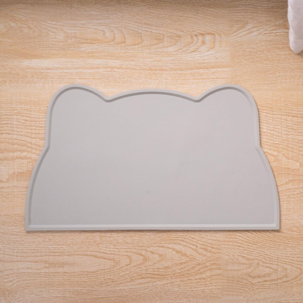 Silicone Feeding Mat, Non-Slip, Prevents Food and Water Stains (Grey, 44X24cm)