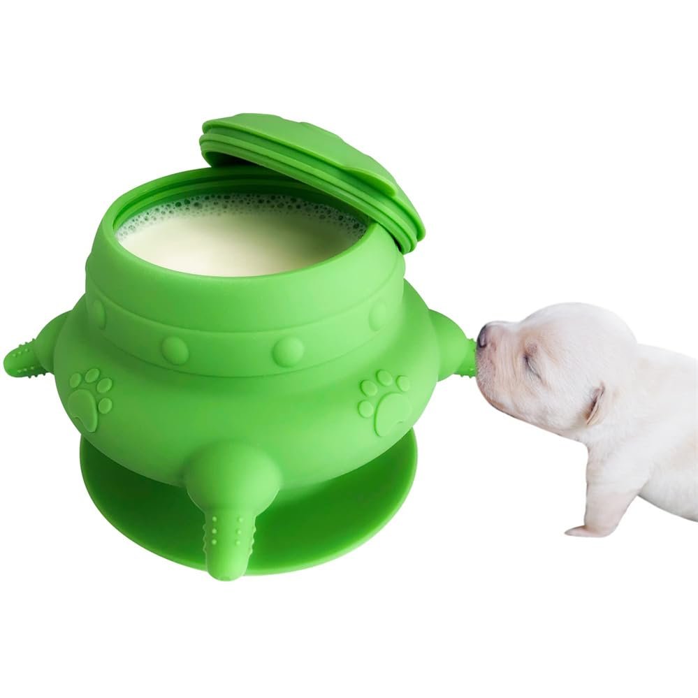 Puppy Nursing Bottles, Multi-Pet Milk Feeder with 4 Silicone Nipples, 240 ml, Green