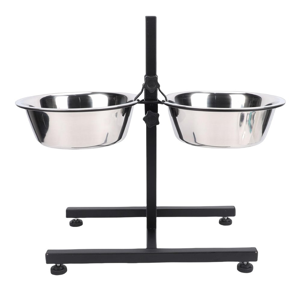 RASTKY Adjustable Stainless Steel Elevated Dog Bowl Stand, Modern Double-Bowl Feeding Station