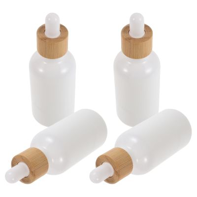 Toyvian 50 ml Glass Dropper Bottles with Bamboo Closure, White