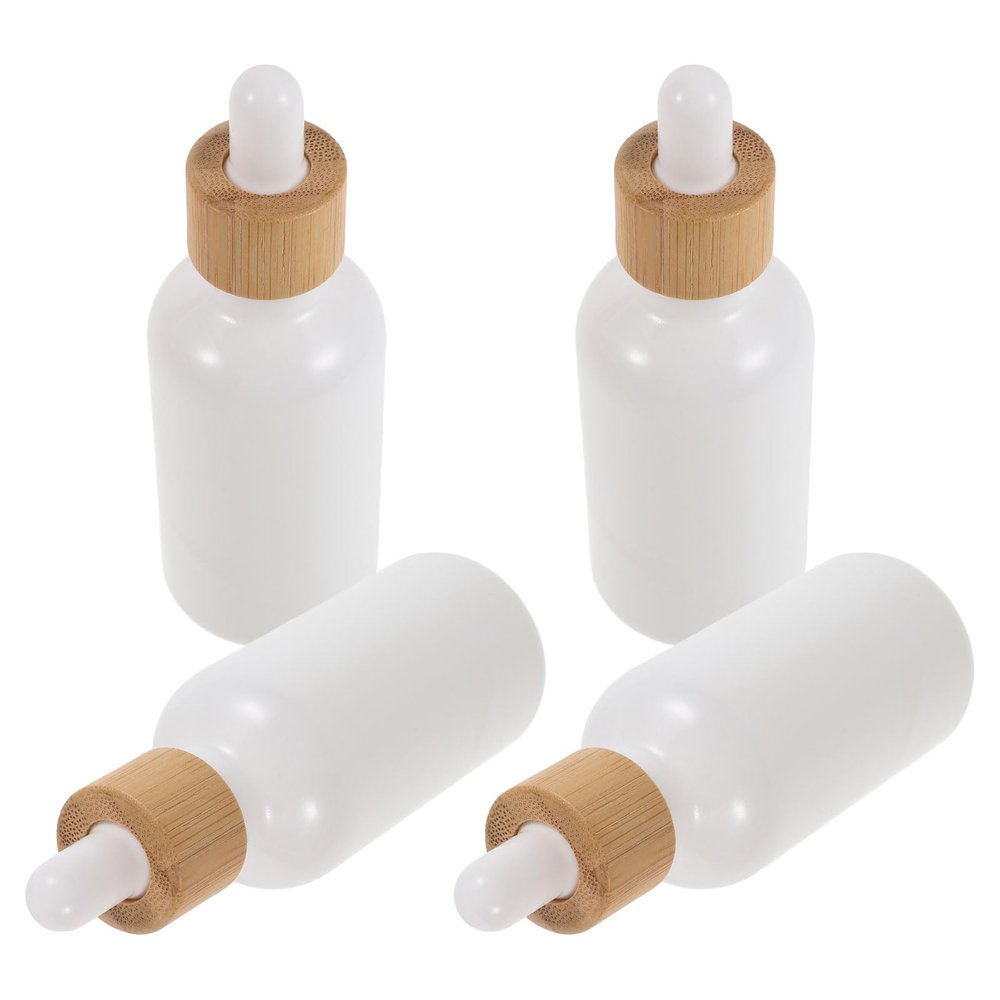 Toyvian 50 ml Glass Dropper Bottles with Bamboo Closure, White