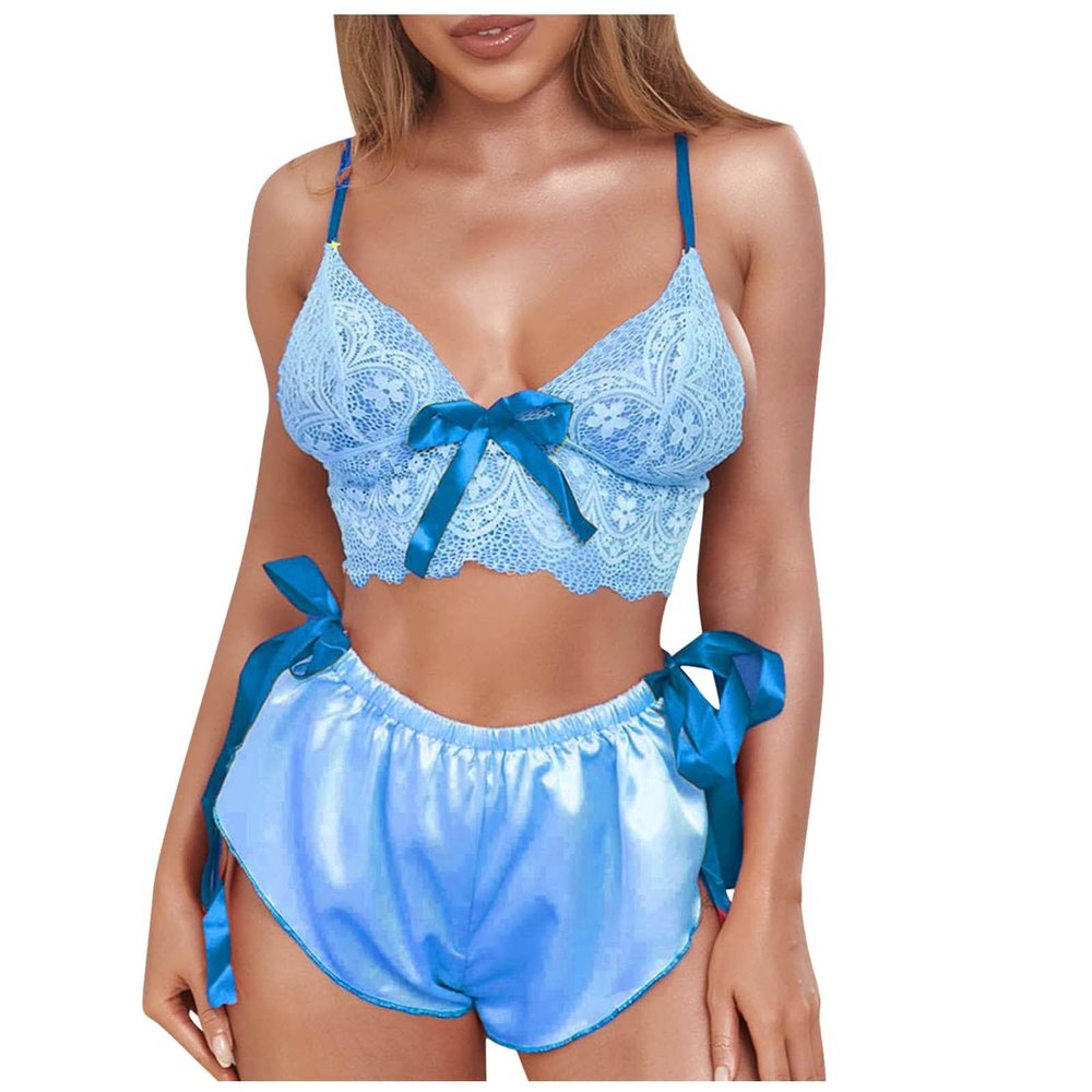 Women's Lace Satin 2-Piece Bra and Panty Lingerie Set
