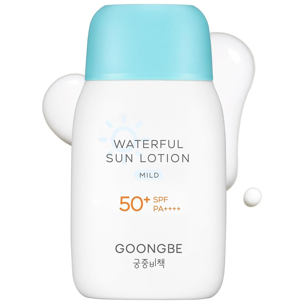 GOONGBE Waterful Sun Lotion Mild SPF 50 - Water-Resistant Mineral Sunscreen with Zinc Oxide for Babies, Children and Adults - Hypoallergenic, Vegan, Reef-Friendly, 80 g