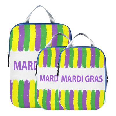 BCFHRGT Stackable Polyester Storage Bags, 3-Piece Set, Mardi Gras Flag, Happy Carnival Decoration