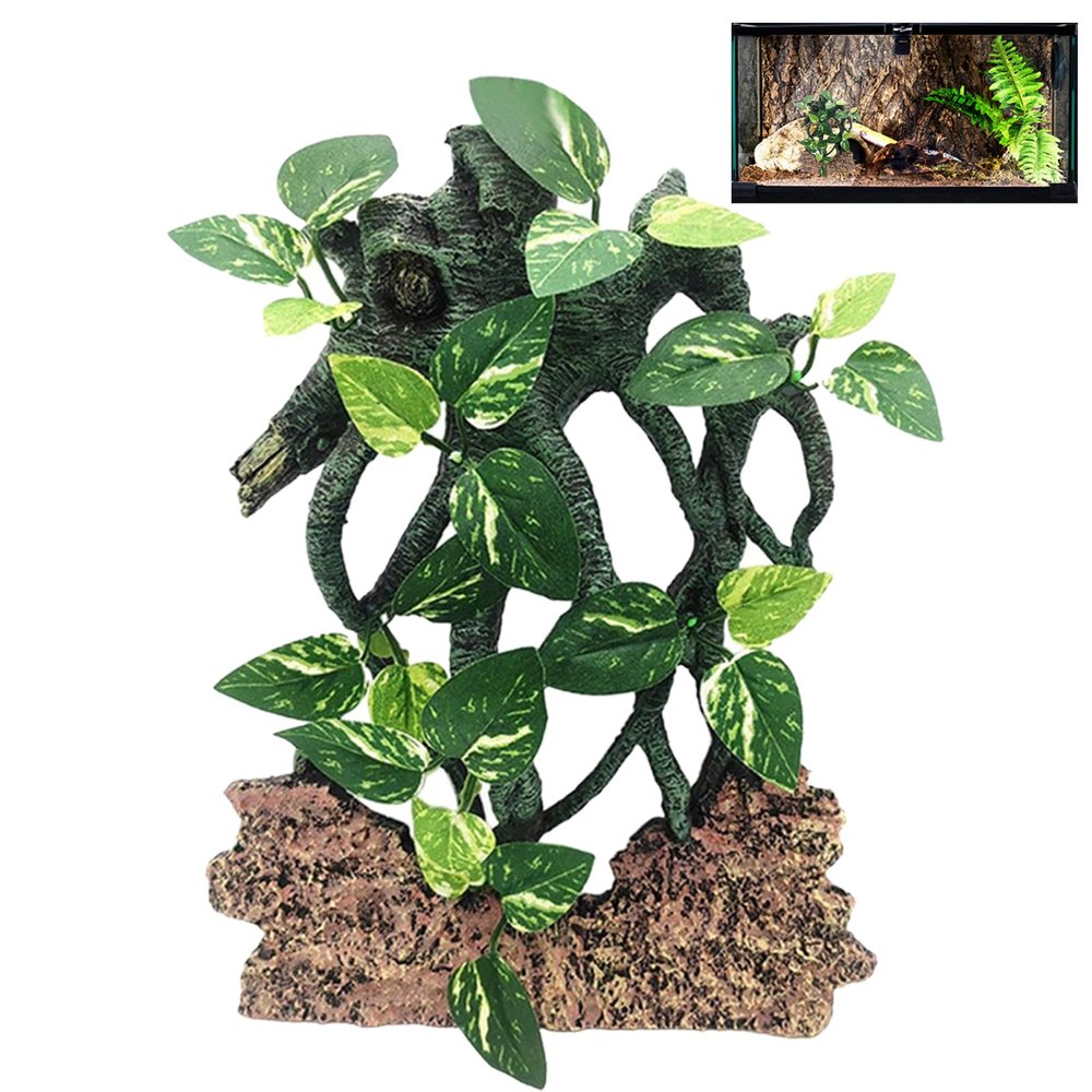 Reptile Terrarium Decor, Suction-Cup Branch with Leaves