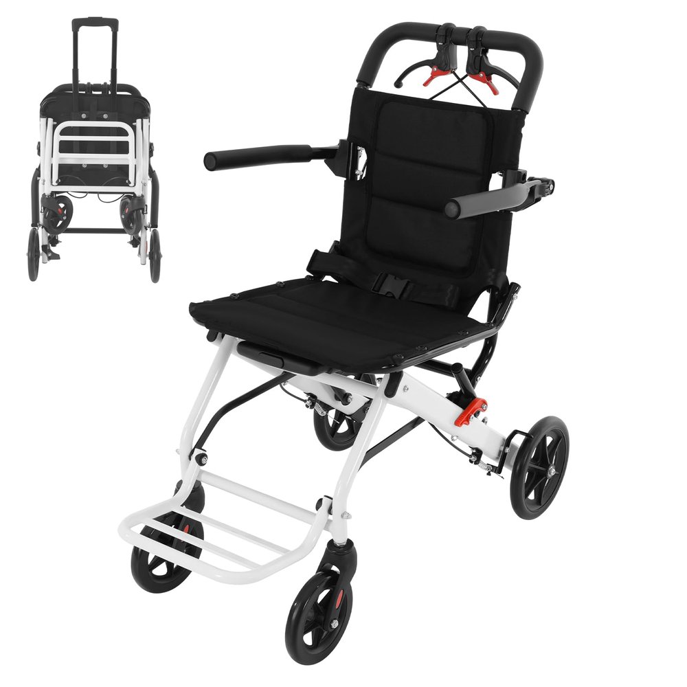 MEHOOSPVN Lightweight Folding Transit Wheelchair, 100 kg Capacity