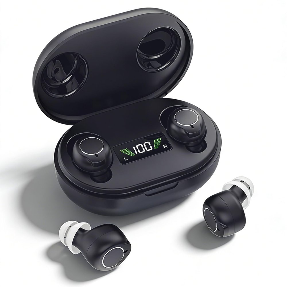 Rechargeable Sound Amplifier for Seniors & Adults, Digital Audio Device with 3.2 g Lightweight In-Ear Earpiece, Power-On Anti-Feedback, Touch Control & LED Charging Case, Black