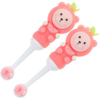 Operitacx 2-Pack Bear-Shaped Children's Toothbrushes, Soft Bristles, Ergonomic, Ages 0–9, BPA-Free, Pink