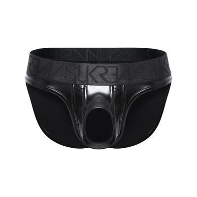 SUKREW Men's Wet Look U-Style Brief, Black, Size L