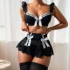 Women's Black PU Leather Halter Crop Top and Pencil Skirt Lingerie Set view 2