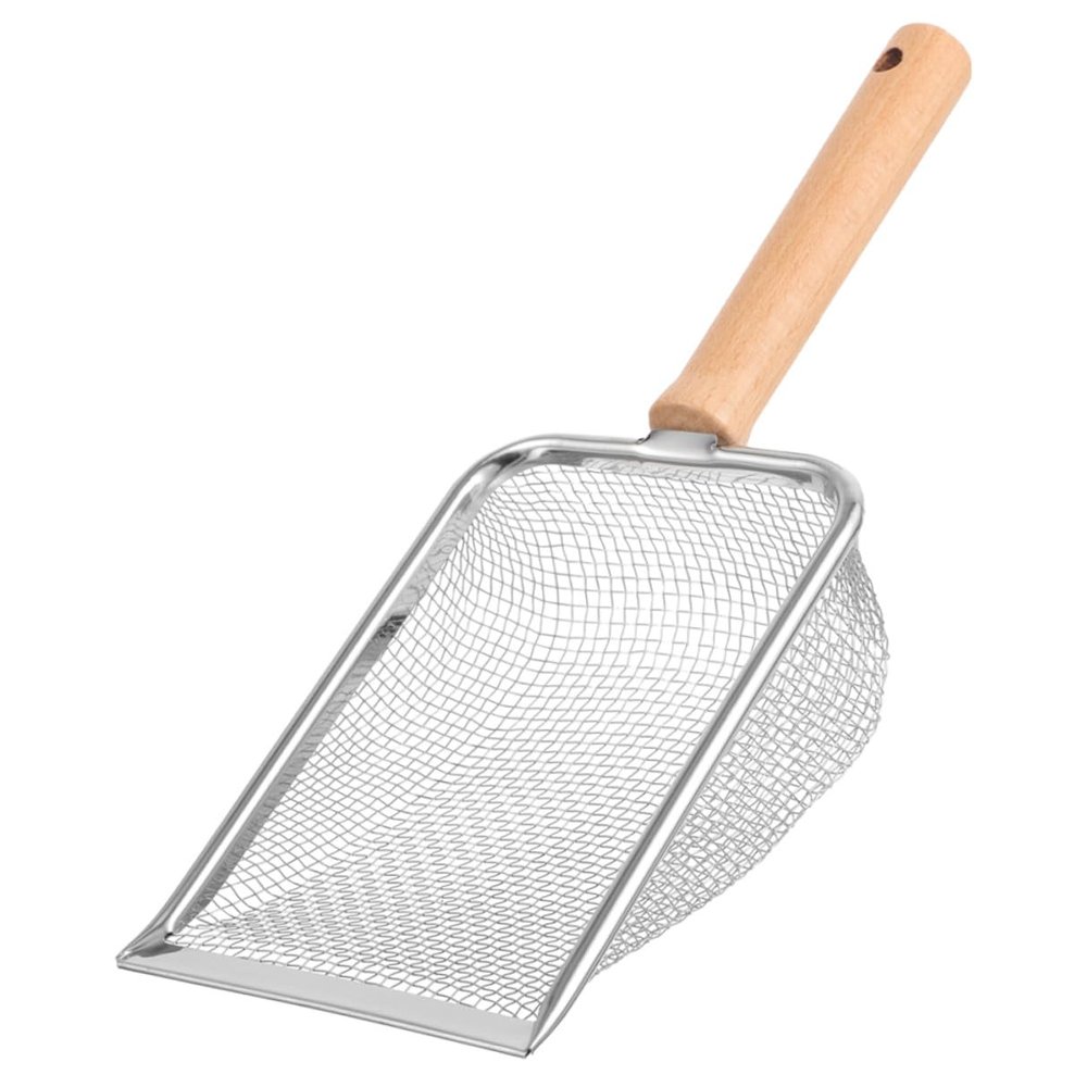 HOMSFOU Stainless Steel Cat Litter Scoop with Wooden Handle for Reptiles