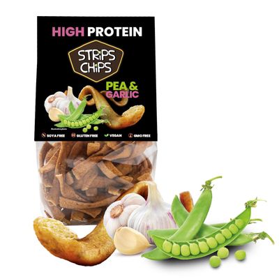 STRiPS CHiPS High-Protein Low-Carb Pea Chips, Garlic, 80 g – Gluten-Free, Vegan, Soy-Free
