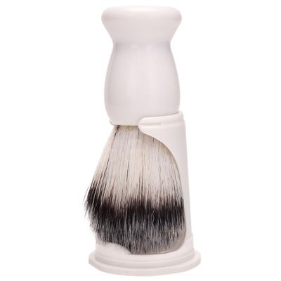 Shaving Brush Set, White Plastic, with Stand