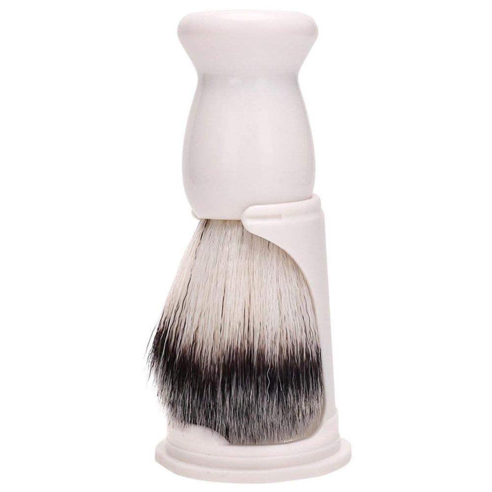 Shaving Brush Set, White Plastic, with Stand