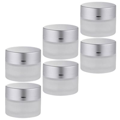 Luxshiny Reusable Frosted Glass Cosmetic Jars, 6-Pack, with Silver Lids, 30 mL