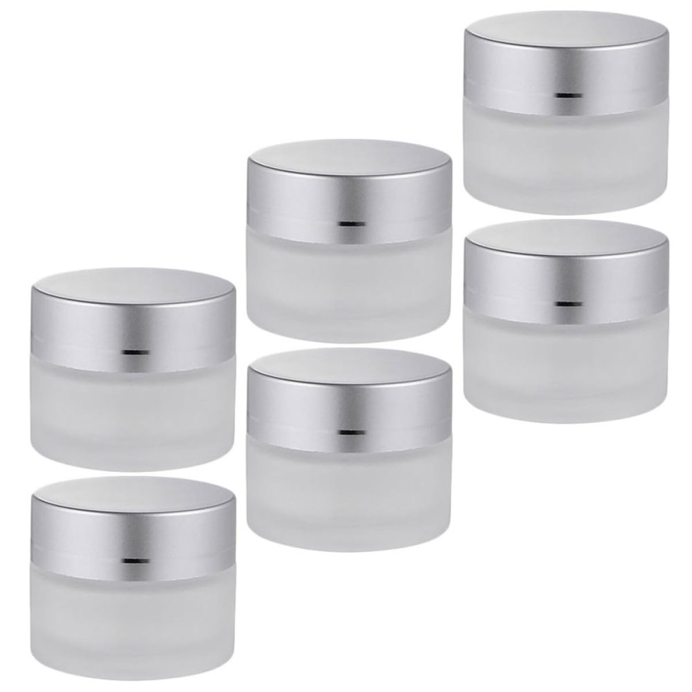 Luxshiny Reusable Frosted Glass Cosmetic Jars, 6-Pack, with Silver Lids, 30 mL