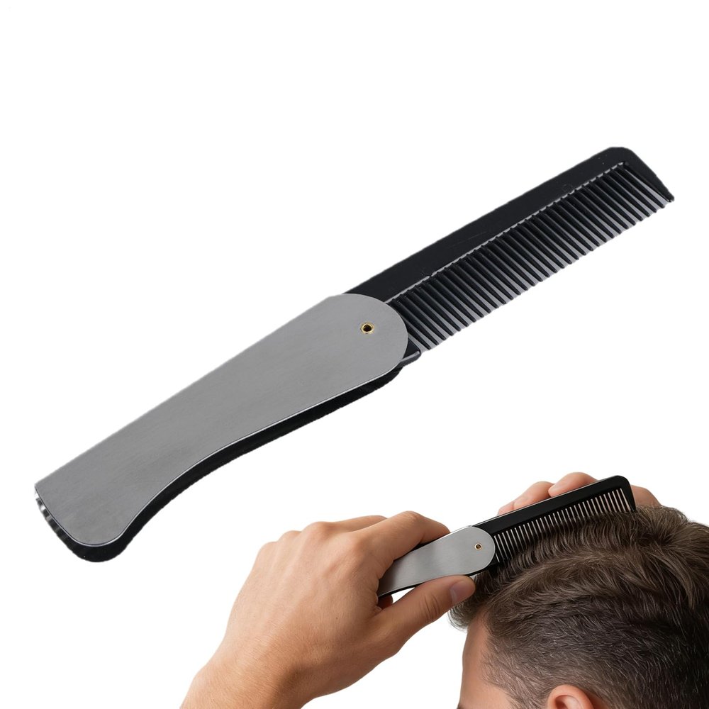 Stainless Steel Beard Comb, Folding Pocket Comb for Fathers, Compact Mustache Styling Tool, 1 Piece
