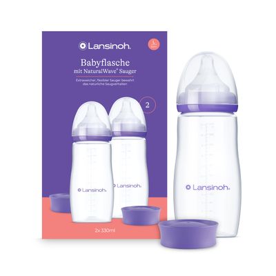 Lansinoh Baby Bottles with NaturalWave Nipple L, 330 mL, 2 Count