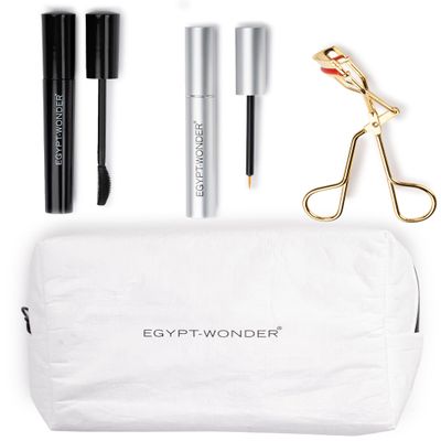 EGYPT-WONDER Beauty Set: Water-Resistant Mascara, Lash Serum, Gold Eyelash Curler & Cosmetic Bag
