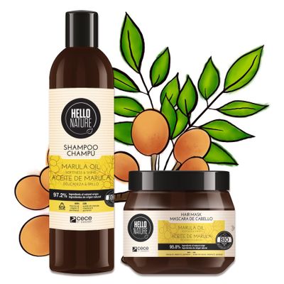P-Beauty Natural Cosmetics Marula Hair Care Set – Shampoo & Hair Mask – Organic & Vegan