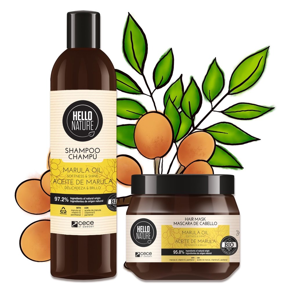 P-Beauty Natural Cosmetics Marula Hair Care Set – Shampoo & Hair Mask – Organic & Vegan