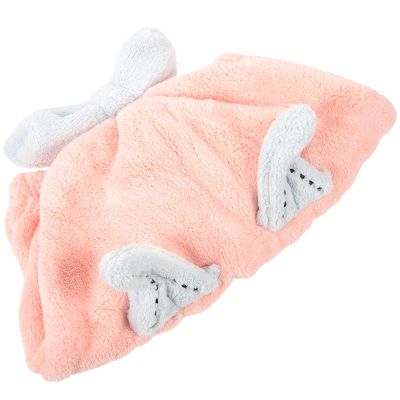 Zerodeko Pink Coral Fleece Hooded Hair-Drying Towel for Kids