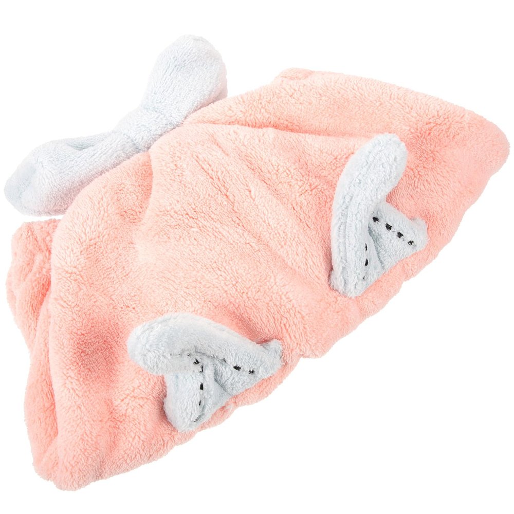Zerodeko Pink Coral Fleece Hooded Hair-Drying Towel for Kids