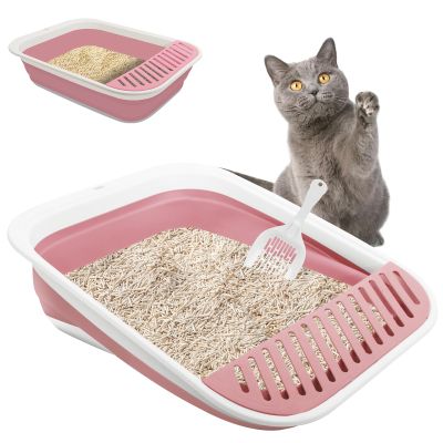 Pink Low-Entry Foldable Cat Litter Box
