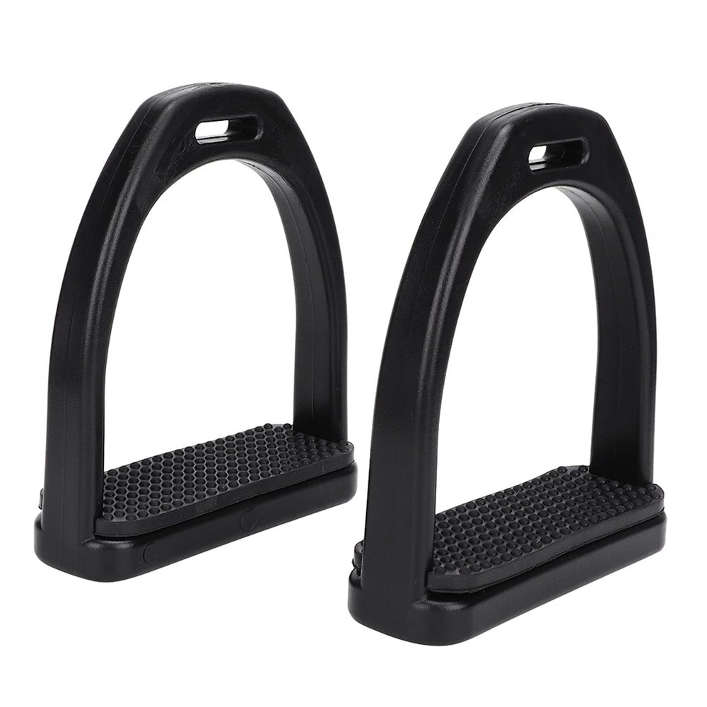 Xiuganpo Heavy-Duty Plastic Horse Stirrups, Black, Non-Slip Pads, 2 pcs (L)
