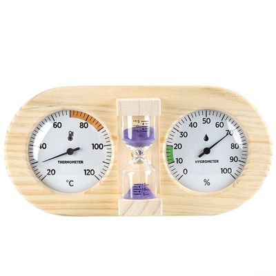 Autilyshop Wooden Sauna Thermometer Hygrometer with 15-Minute Hourglass, Purple, 29 x 14 cm
