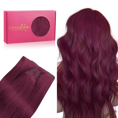 WENNALIFE Genius Invisible Weft Human Hair Extensions, 40 cm, 50 g, Light Burgundy