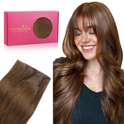 WENNALIFE Genius Weft Human Hair Extensions, 60 cm, 60 g, Light Auburn Brown