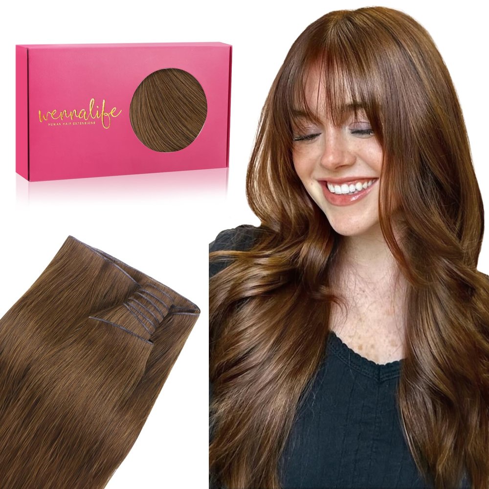 WENNALIFE Genius Weft Human Hair Extensions, 60 cm, 60 g, Light Auburn Brown