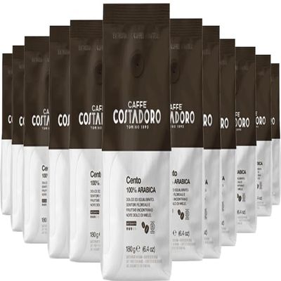 Costadoro Cento Ground Coffee for Moka Pots, 100% Arabica Blend, 12 Bags of 180 g, Sweet and Balanced Flavor, Italian Quality