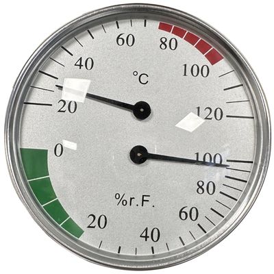 Silver-White Alloy Sauna Thermometer Hygrometer, 10.2 cm, Dual Display