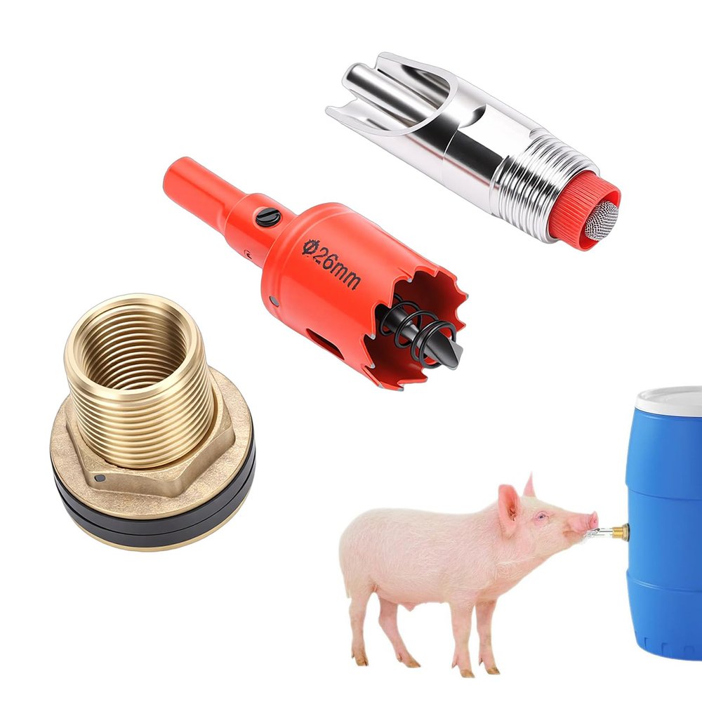 Asixxsix Automatic Stainless Steel Pig Nipple Waterer with Connector and Drill